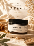 Jar of Vivenza Co Lait & Miel sugar scrub on a decorative background with natural elements.