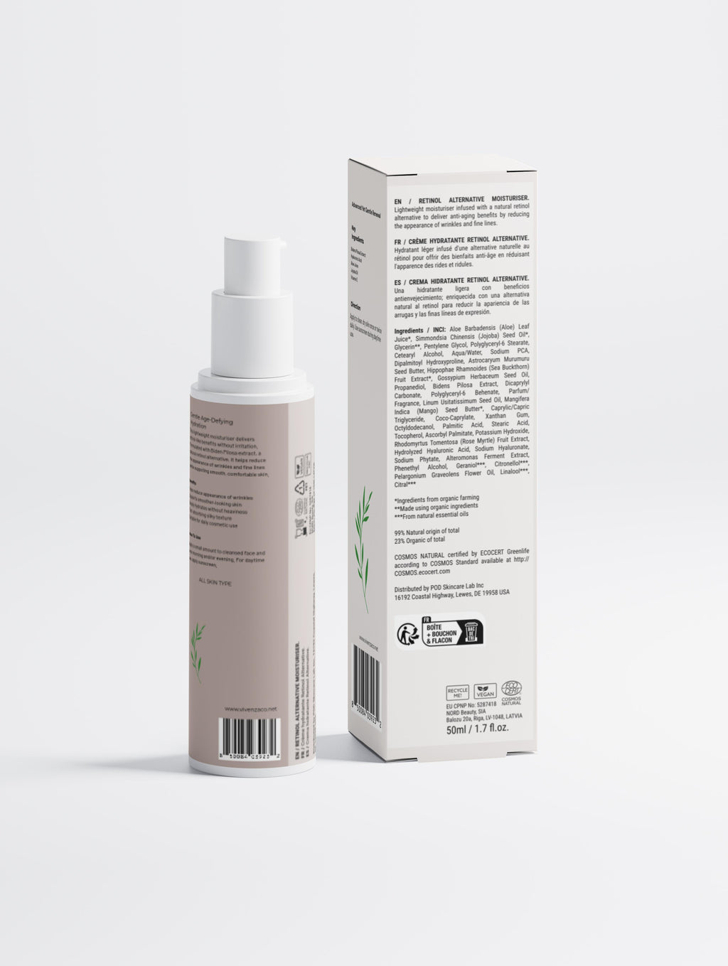 VIVENZA CO Retinol Alternative Moisturiser – Hydrating Cream with Bidens Pilosa | COSMOS Natural Certified | 50g / 1.76 oz