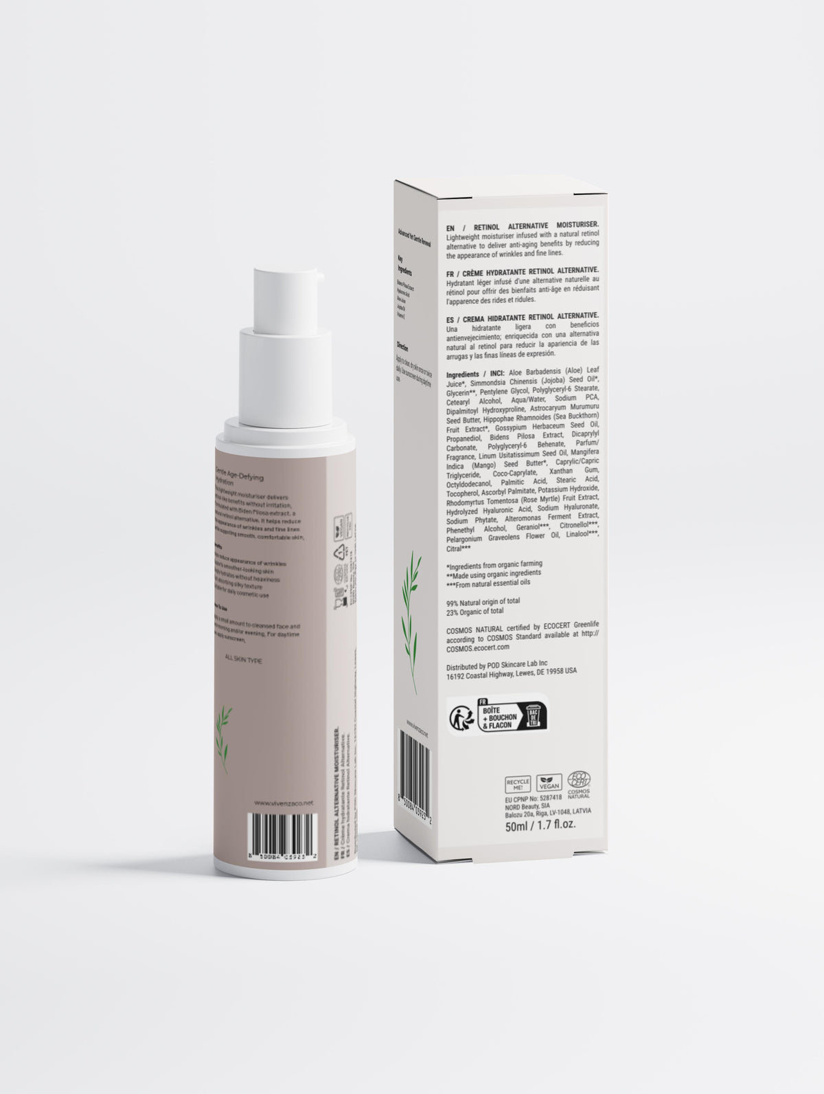 VIVENZA CO Retinol Alternative Moisturiser – Hydrating Cream with Bidens Pilosa | COSMOS Natural Certified | 50g / 1.76 oz
